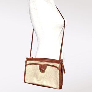 Vintage Faux Leather Crossbody Shoulder Bag Brown Cream Small